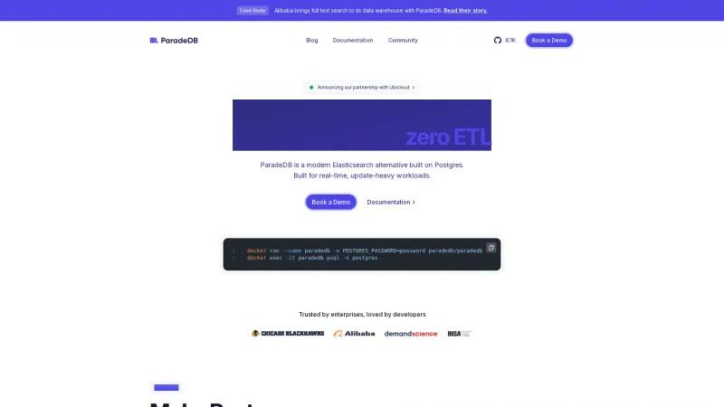 Homepage of ParadeDB