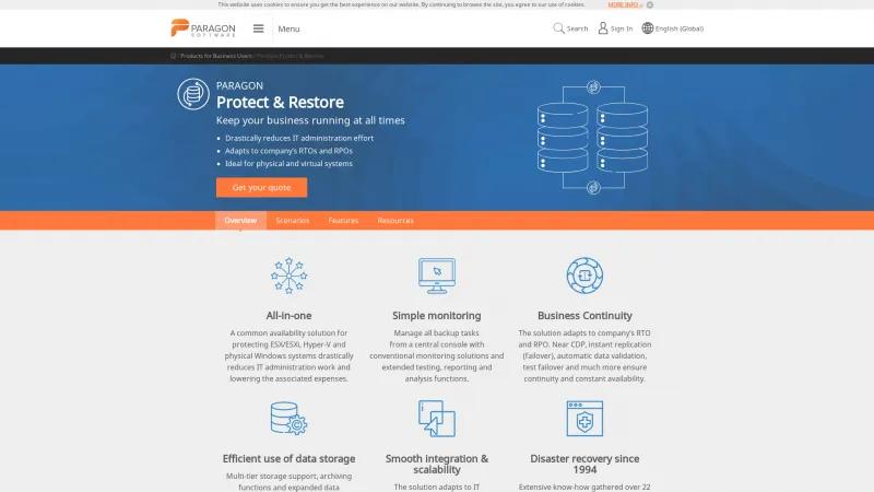 Homepage of Paragon Protect & Restore