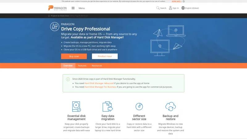 Homepage of Paragon Drive Copy Professional