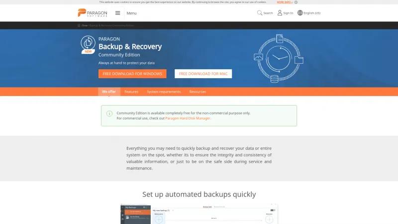 Homepage of Paragon Backup & Recovery