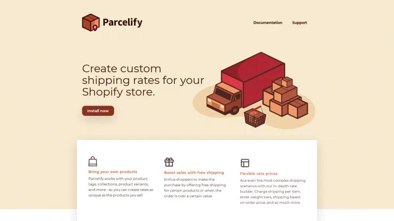 Homepage of Parcelify