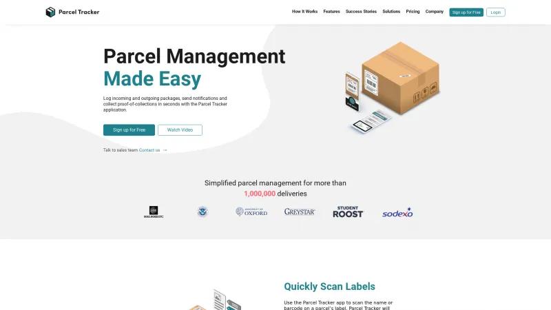 Homepage of Parcel Tracker Mailroom