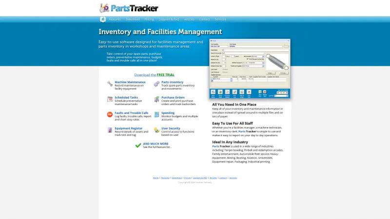 Homepage of Parts Tracker