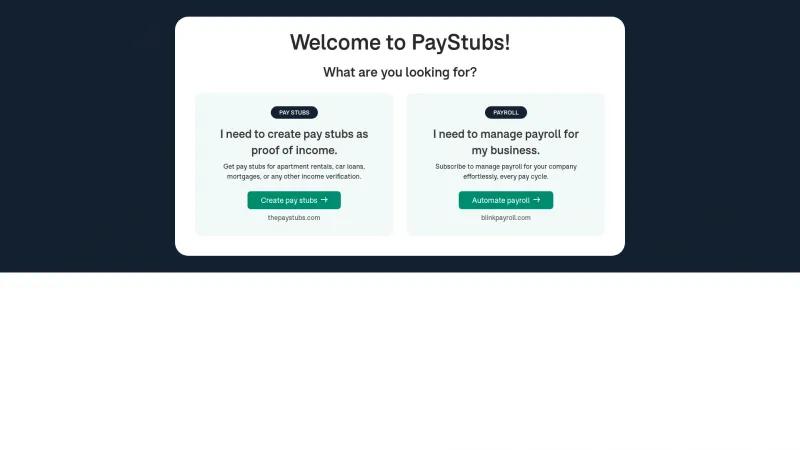 Homepage of PayStubs.com