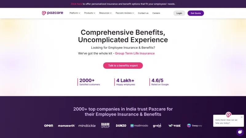 Homepage of Pazcare