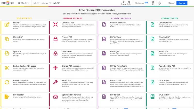 Homepage of PDF2Go