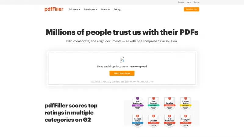 Homepage of pdfFiller