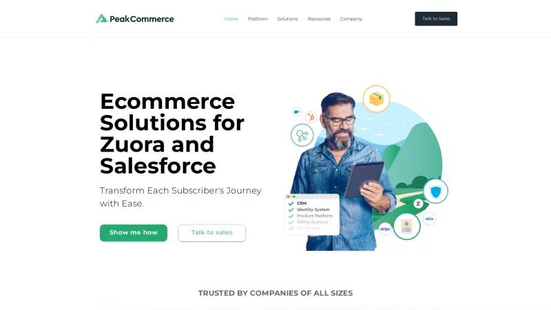 Homepage of PeakCommerce