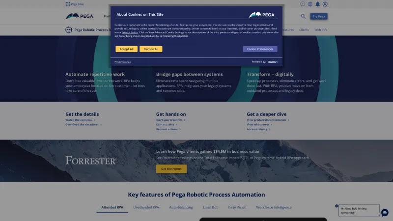 Homepage of Pega Robotic Process Automation