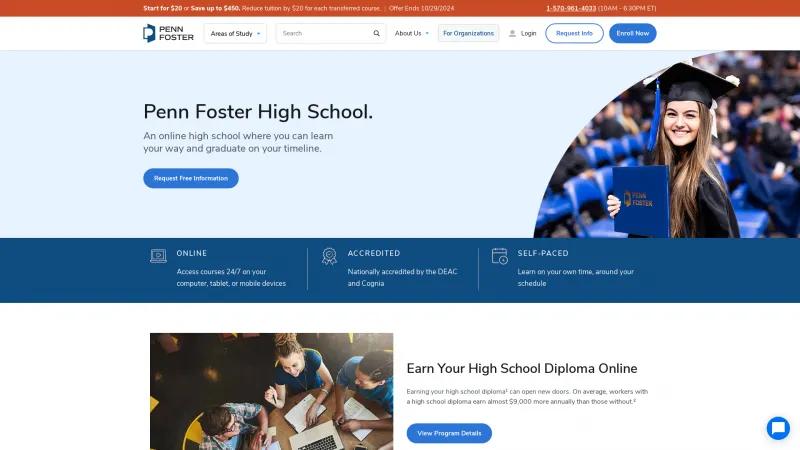 Homepage of Penn Foster