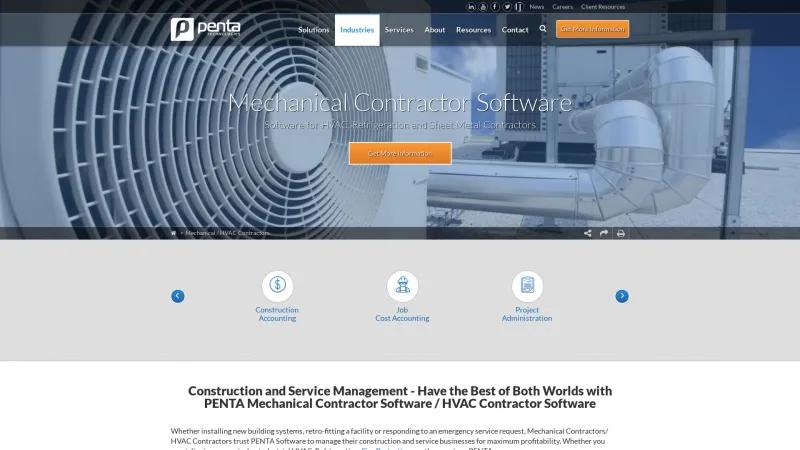 Homepage of PENTA Mechanical Contractor Software