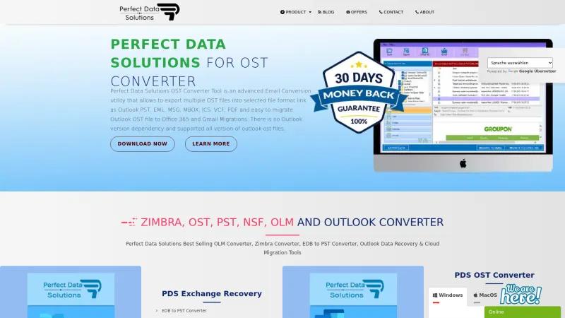 Homepage of Perfect Data PST Recovery Software