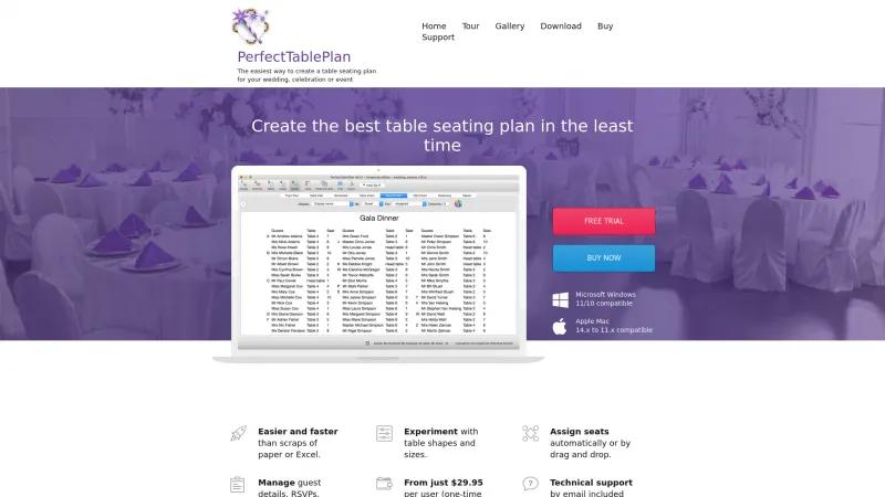 Homepage of PerfectTablePlan