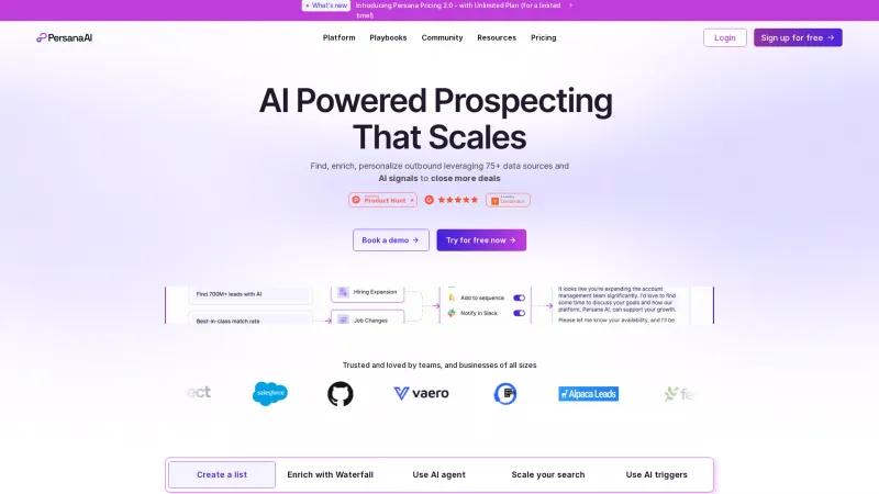 Homepage of Persana AI