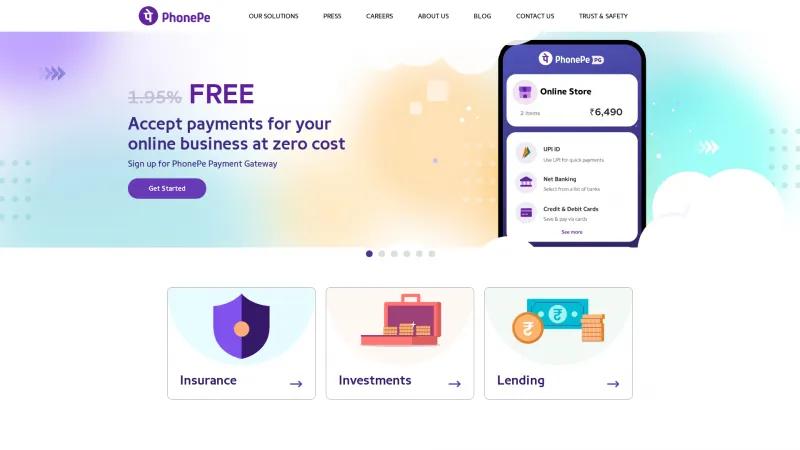 Homepage of PhonePe