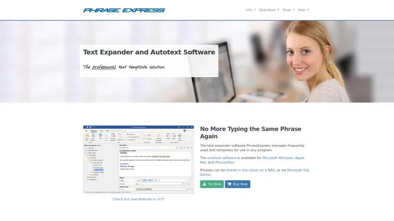 Homepage of PhraseExpress