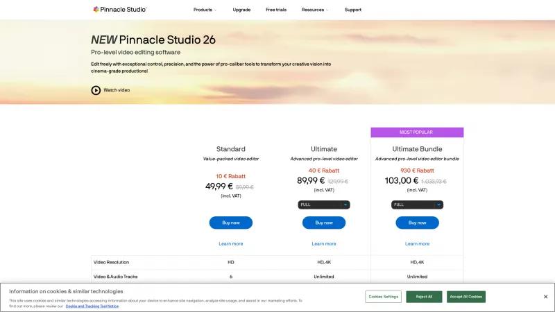 Homepage of Pinnacle Studio