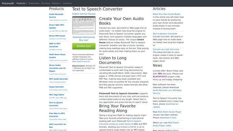 Homepage of PistonSoft Text to Speech