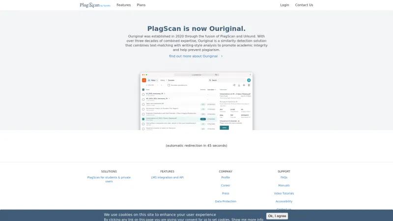 Homepage of PlagScan