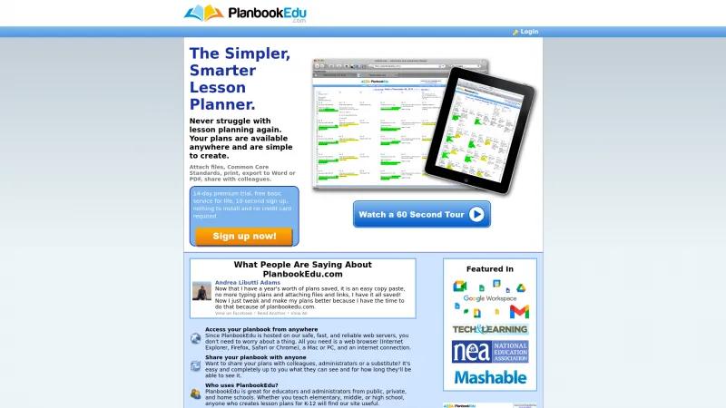 Homepage of PlanbookEdu