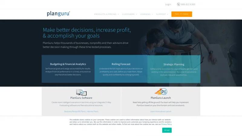 Homepage of PlanGuru