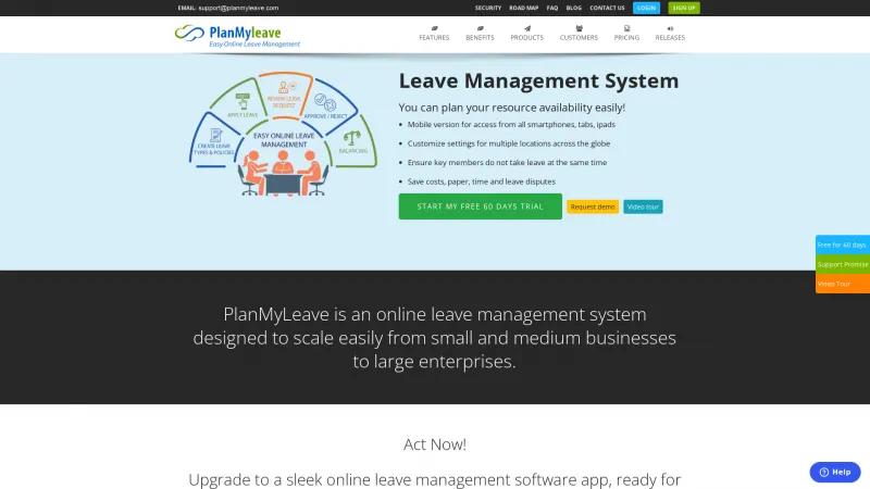 Homepage of PlanMyLeave