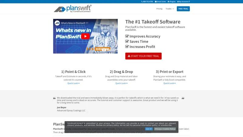 Homepage of PlanSwift