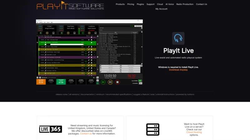 Homepage of PlayIt Live