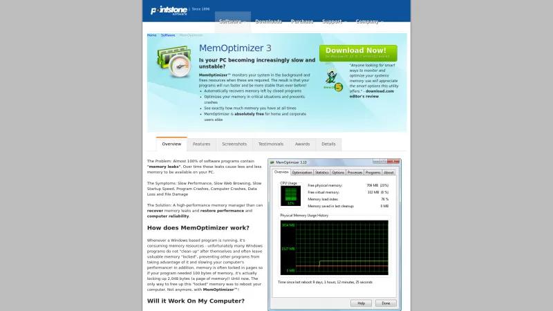 Homepage of MemOptimizer