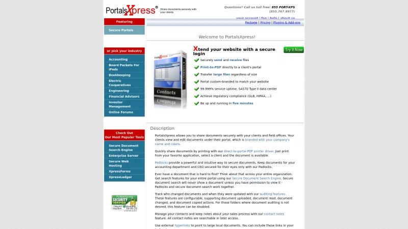 Homepage of PortalsXpress