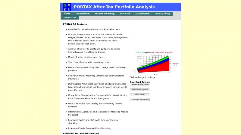 Homepage of PORTAX After-Tax Portfolio Analysis