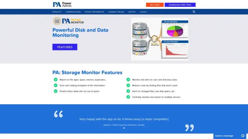 Homepage of PowerAdmin Storage Monitor