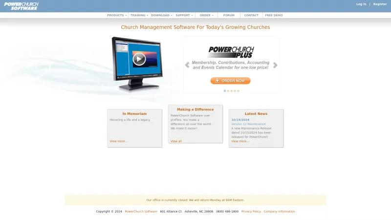 Homepage of PowerChurch Plus