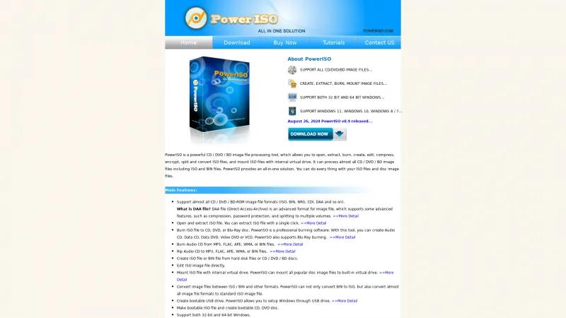 Homepage of PowerISO