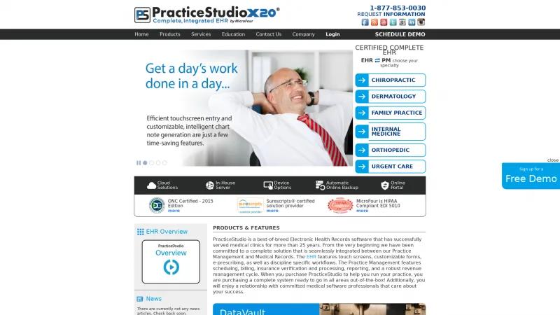 Homepage of PracticeStudio