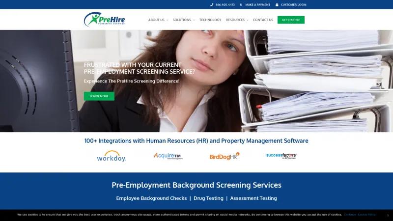 Homepage of PreHire Screening