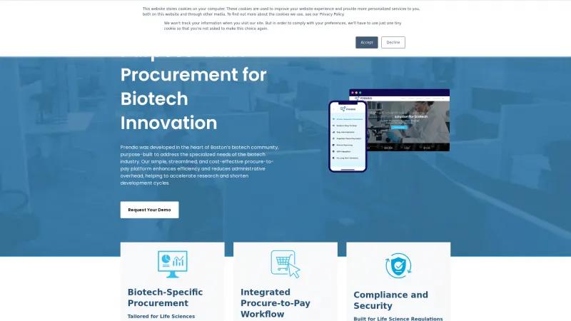 Homepage of Prendio For Biotech