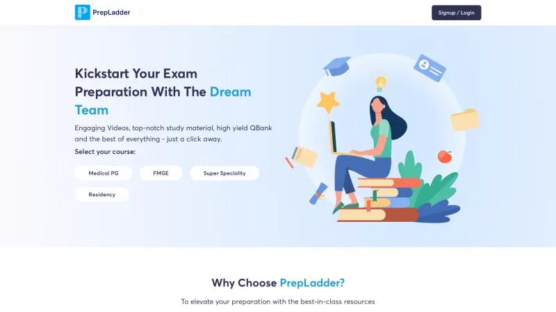 Homepage of PrepLadder