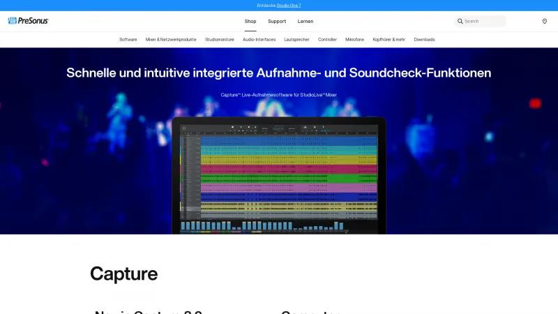 Homepage of PreSonus Capture