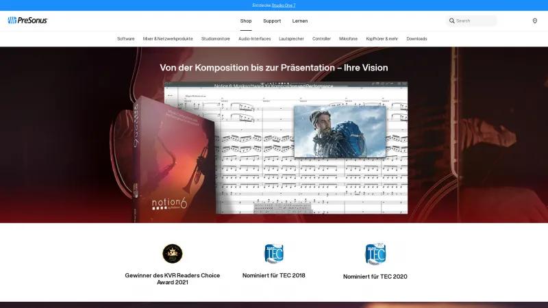 Homepage of PreSonus Notion 6