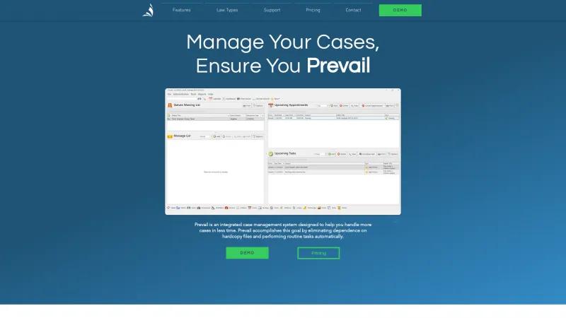 Homepage of Prevail Case Management System