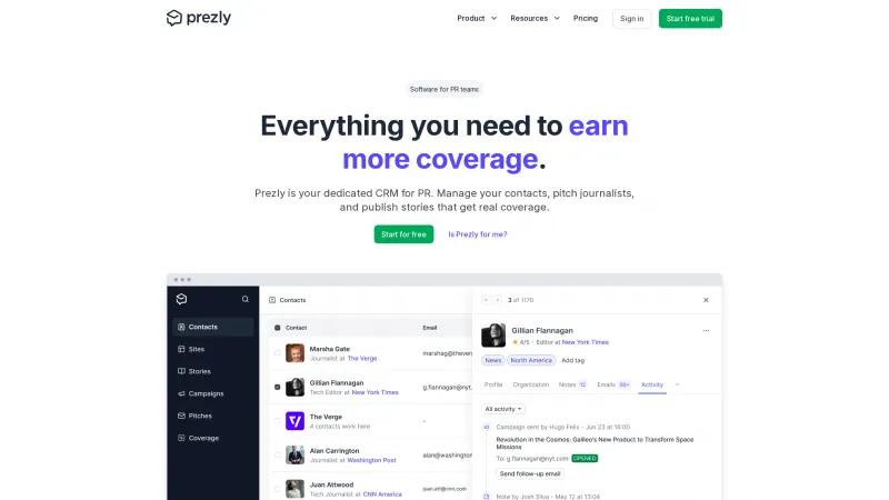 Homepage of Prezly