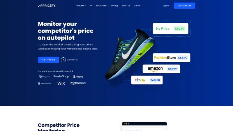 Homepage of Pricefy