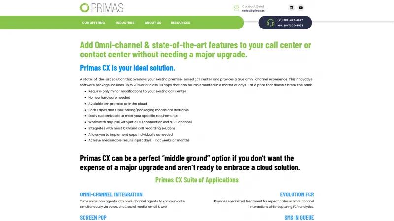 Homepage of Primas CX