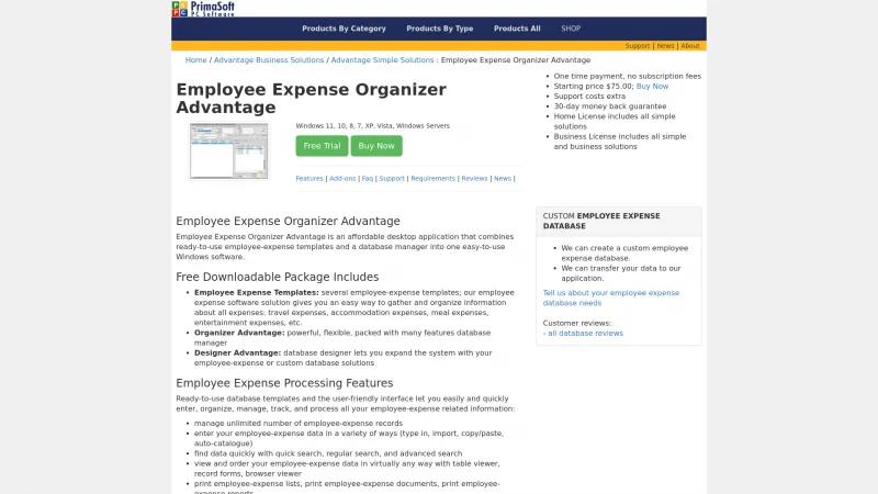 Homepage of Employee Expense Organizer Advantage