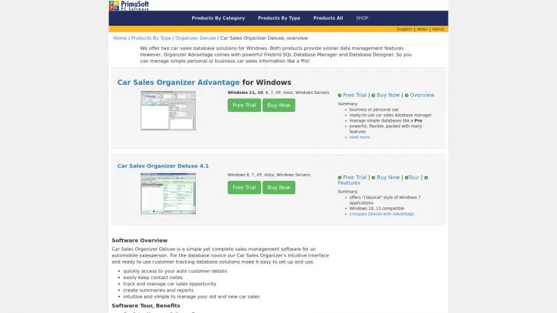 Homepage of Car Sales Organizer Deluxe