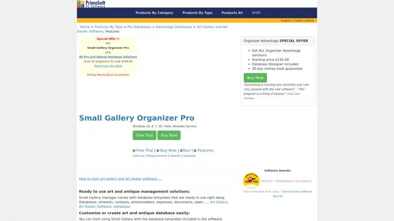 Homepage of Small Gallery Organizer Pro