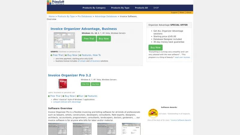 Homepage of Invoice Organizer Pro