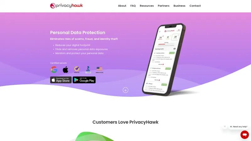 Homepage of PrivacyHawk