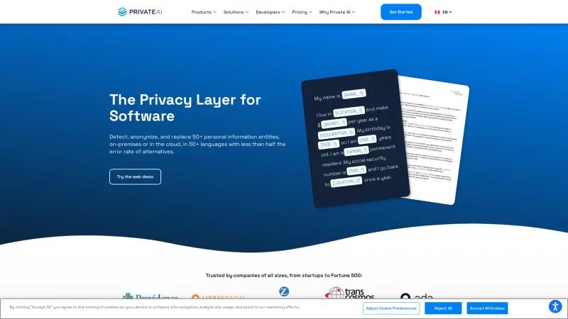 Homepage of Private AI